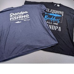 Mens Fishing Grandpa T-Shirt Lot 2 Port & Company Delta 3XL Black Blue Graphic