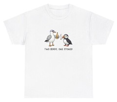 Two Birds One Stoned T Shirt Funny Bird Lover 420 Marajuana Gen Z Silly Gift Tee