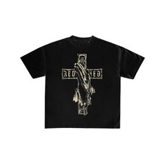 Redeemed Praying Hands Cross Graphic Black T-Shirt