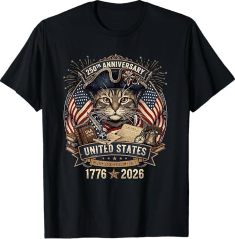 Patriotic Cat 250th Anniversary American Independence Men Women T-Shirt