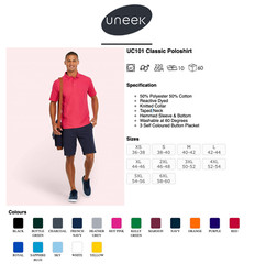 Uneek New Mens & Womens Classic Polo Shirt Casual Sports Size XS – 6XL Poloshirt