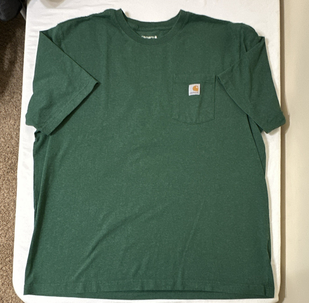 Carhartt K87 Mens 2XL Loose Fit Pocket Tee Green Crew Neck Short Sleeve