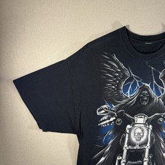 Vintage Grim Reaper Motorcycle Biker Skull L T Shirt Skeleton Goth Grunge 90s