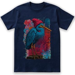 Blue Heron Bird T-Shirt Red Beanie Hat Urban Art Hipster Nature Lover Gift