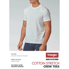 Wrangler Men 6 Pack Cotton Stretch Crew Neck Undershirts White Tee Shirts Size L