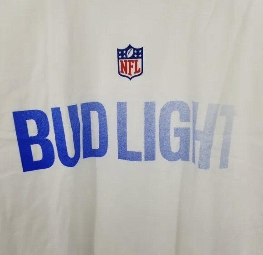 New In Bag NFL Bud Light Graphic White Short Sleeved Shirt Size XL