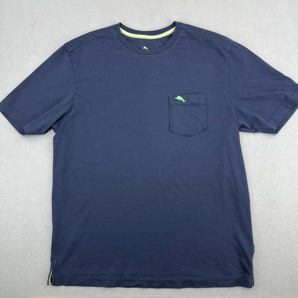 Tommy Bahama Mens Navy Blue Pima Cotton Pocket T-Shirt Marlin UPF 30 Small