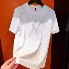 New Fashion Trend Stars Hot Diamonds Rhinestones Summer Luxury Men T-Shirt