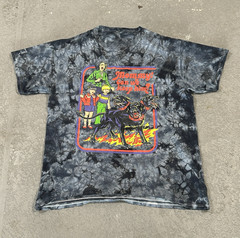 80s Devil Comic Themed Tie Dye black and grey Cotton Crewneck shirt M