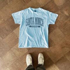 Santa Monica Beach California Souvenir Simple Vintage T-Shirt Light Blue