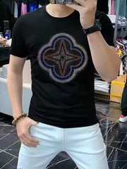 New Fashion Star Trend Rhinestones Hot Diamonds Summer Short Sleeve Men T-Shirt