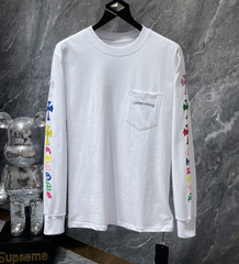 Chrome Hearts Men’s Logo Graphic Cotton Pocket Tee White Long Sleeve Sz L