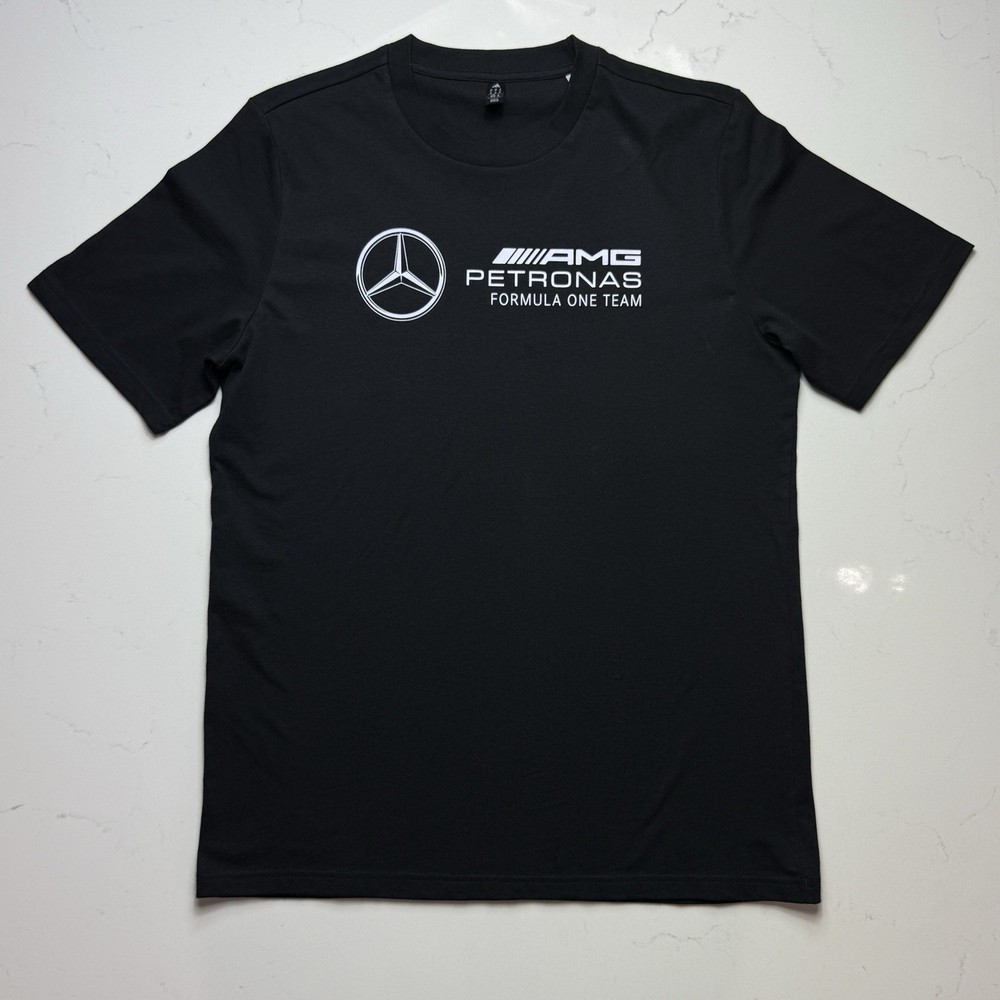 Black Mercedes AMG Petronas F1 Team Black T-shirt White Logo Medium Formula One