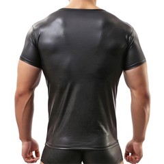 Glossy Pvc Leather Mens Short Sleeve Tops Fitness Club T-shirt New Tops Clothing