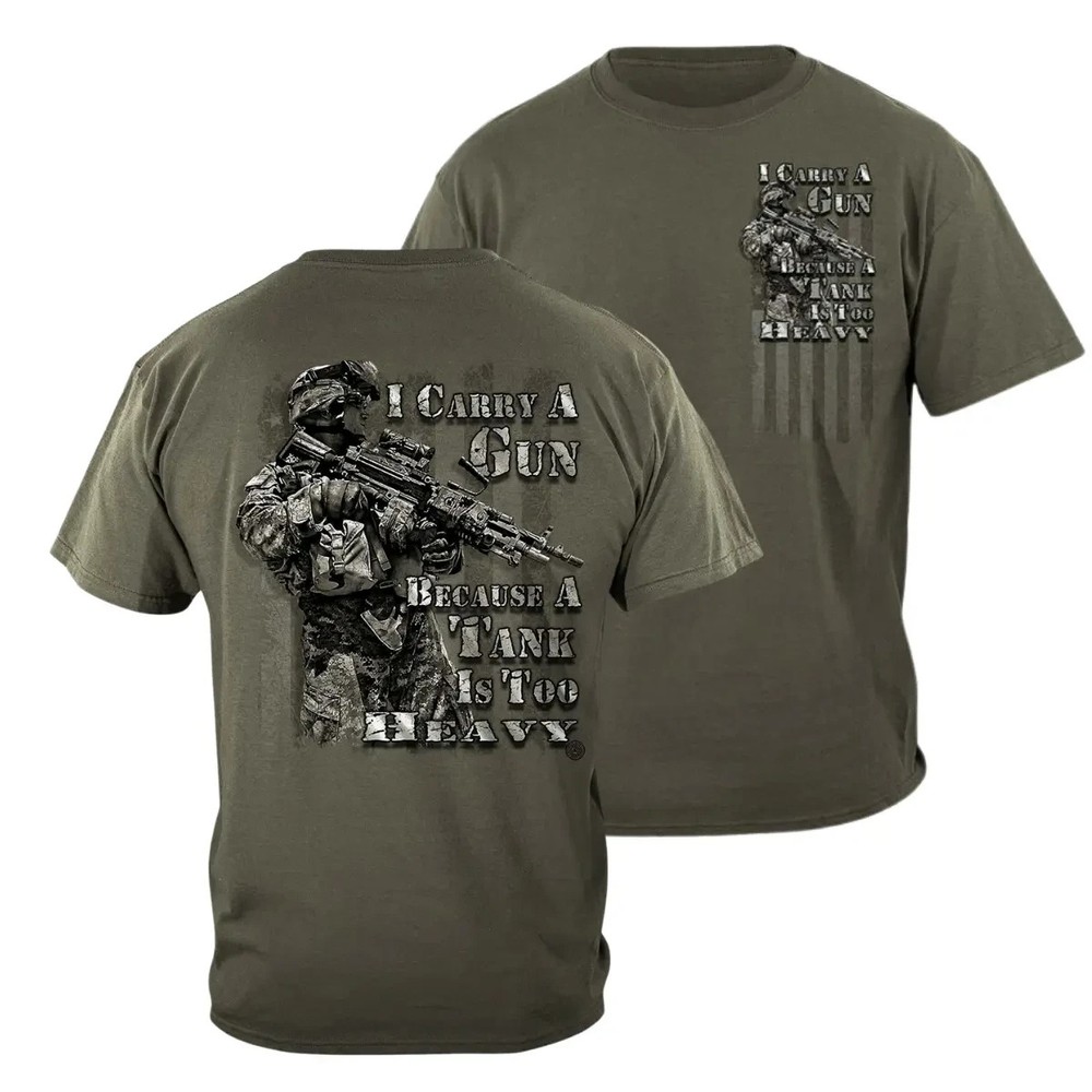 I Carry A Gun Shirt, Funny Military Soldier Graphic Tee, Soft Cotton Blend Shirt