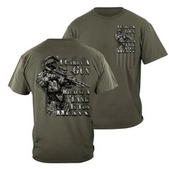 I Carry A Gun Shirt, Funny Military Soldier Graphic Tee, Soft Cotton Blend Shirt