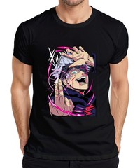Jujutsu Kaisen Gojo White Hair Blindfold Energy Anime Graphic Tee Manga Shirt