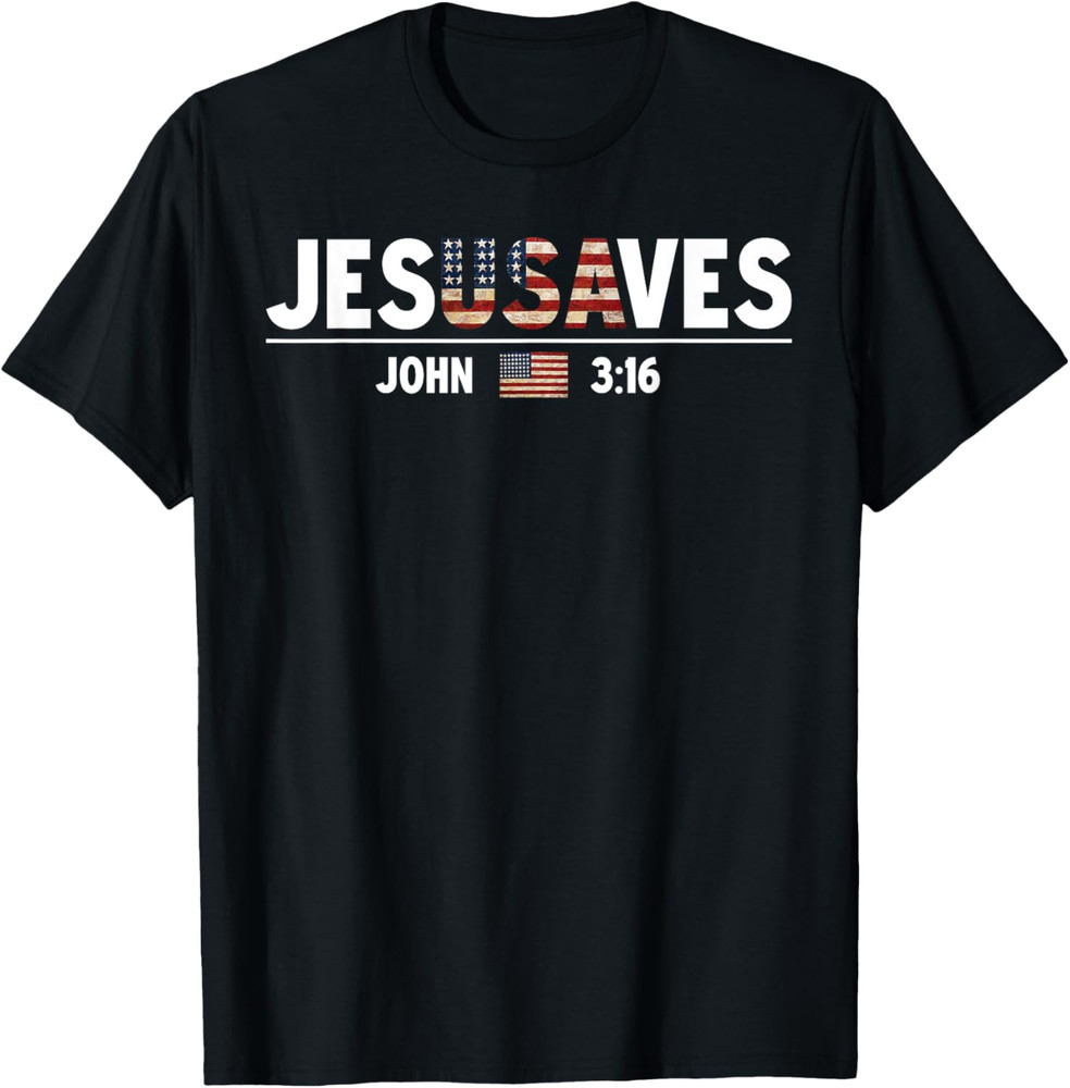 Jesus Saves JesUSAves USA American Flag Patriotic Christian T Shirt