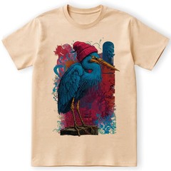 Blue Heron Bird T-Shirt Red Beanie Hat Urban Art Hipster Nature Lover Gift