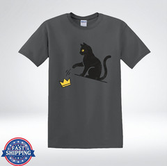 Funny Cat Knocking Crown Anti King Humor Minimalist Graphic T-Shirt