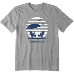 Life is Good Mens 70’s Retro Beach Umbrella Short Sleeve Tee Medium Heather Gray