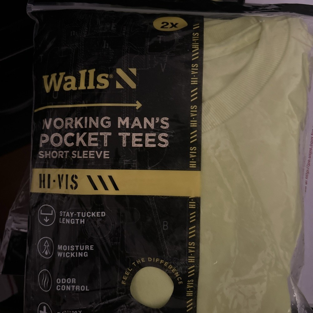 NIP Walls Working Man’s Pocket Tees S/S Hi-Vis Yellow – 2XL – 2 Pack