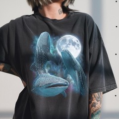 Comfort Colors Three Whale Shark Moon Shirt Funny Gentle Giant Retro 90s Scub