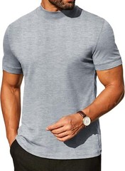 Mens Premium Cotton Short Sleeve Mock Turtleneck Half Neck Basic Tee Casual Fit