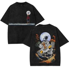 Luffy Gear 5 Sun God Nika Double Sided Graphic Anime Acid Wash T-Shirt
