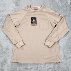 Bulwark FR Shirt Mens Medium Beige Henley Long Sleeve Flame Resistant Workwear