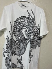Balmain Men’s S White Dragon Graphic Print Crew Neck Short Sleeve T-Shirt