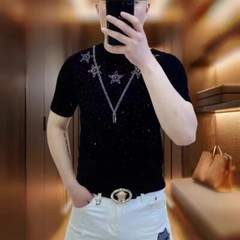New Fashion Trend Stars Hot Diamonds Rhinestones Summer Luxury Men T-Shirt