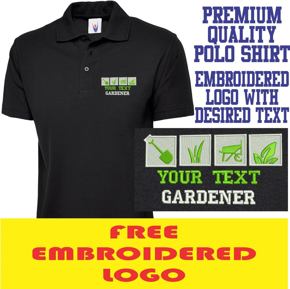 Personalised Embroidered Gardener Custom Text Shirt Uneek The UX1 Polo