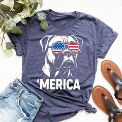 Boxer Dog Patriotic T-Shirt 4th of July American Flag Dog Owner Gift