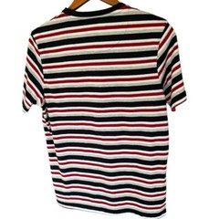 Denim & Flower Navy Blue, Red, White & Gray Striped T Shirt Size Large Crew Neck