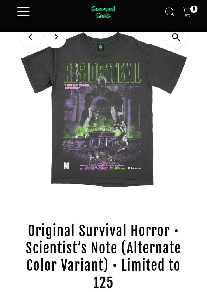 Graveyard Goods XL Tee Resident Evil Scientist’s Note LE 125 Unworn Sealed
