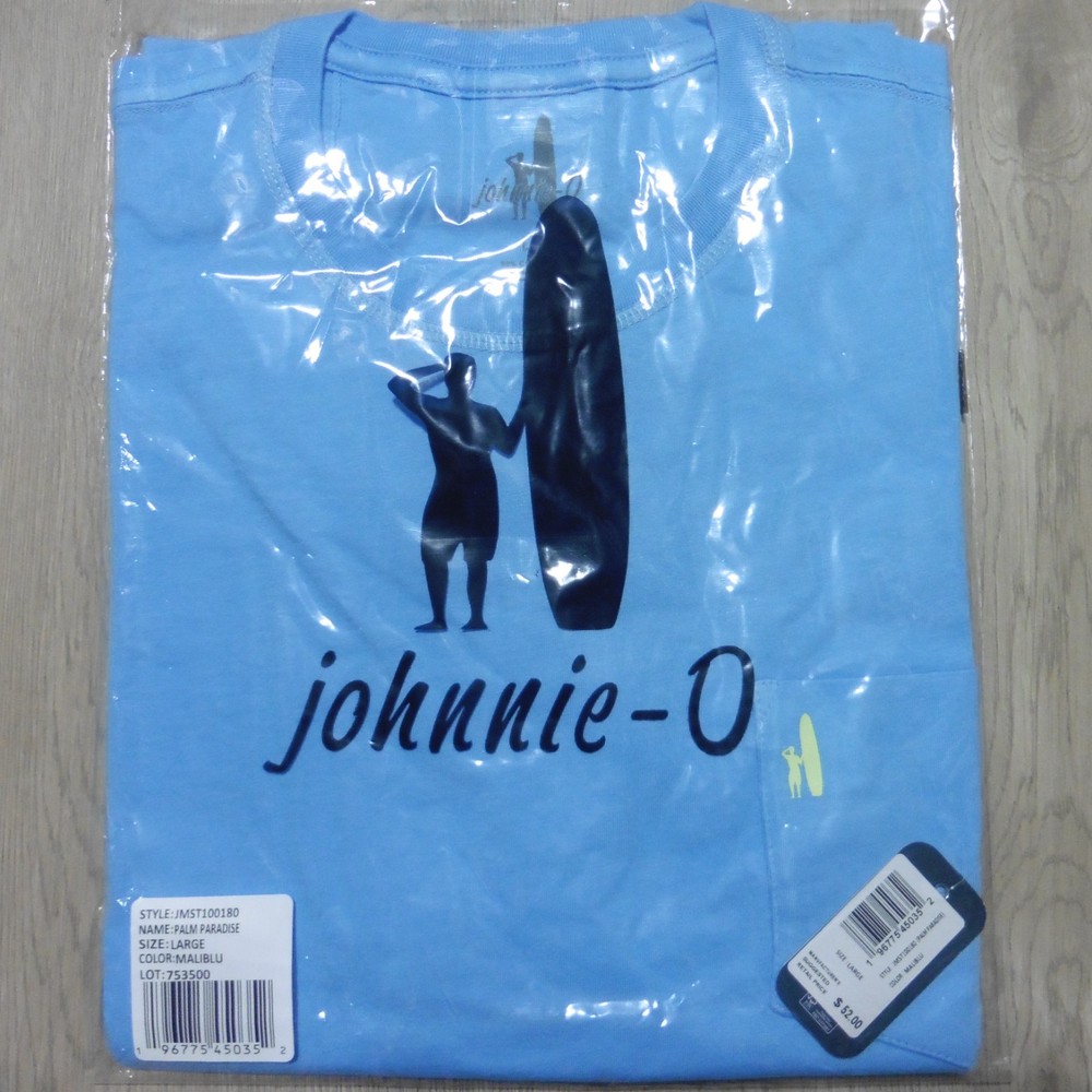 JOHNNIE O Mens L LARGE T SHIRT MALIBLU PALM PARADISE GOLF AQUA DALE 2.0 TEE