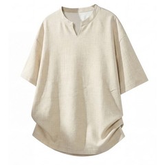 Loose Fit Men’s T-Shirt Imitation Linen V Neck Short Sleeve Summer Top