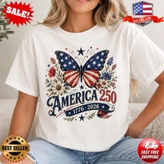 Patriotic Butterfly Shirt, America 250 Tee, 4th of July Floral T-Shirt | S-5XL