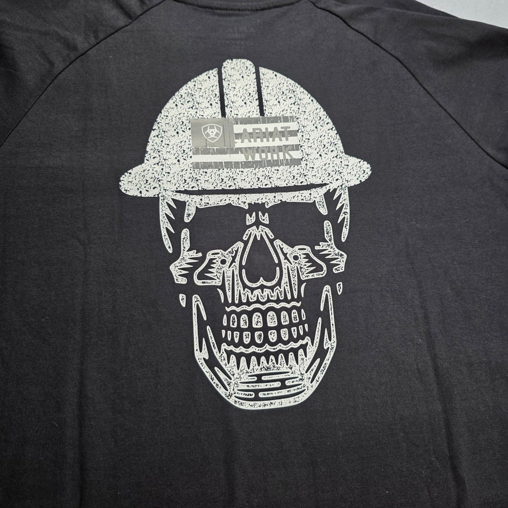 Ariat Rebar Mens XL Tall Black Long Sleeve Hard Hat Skull Graphic Pocket T-Shirt
