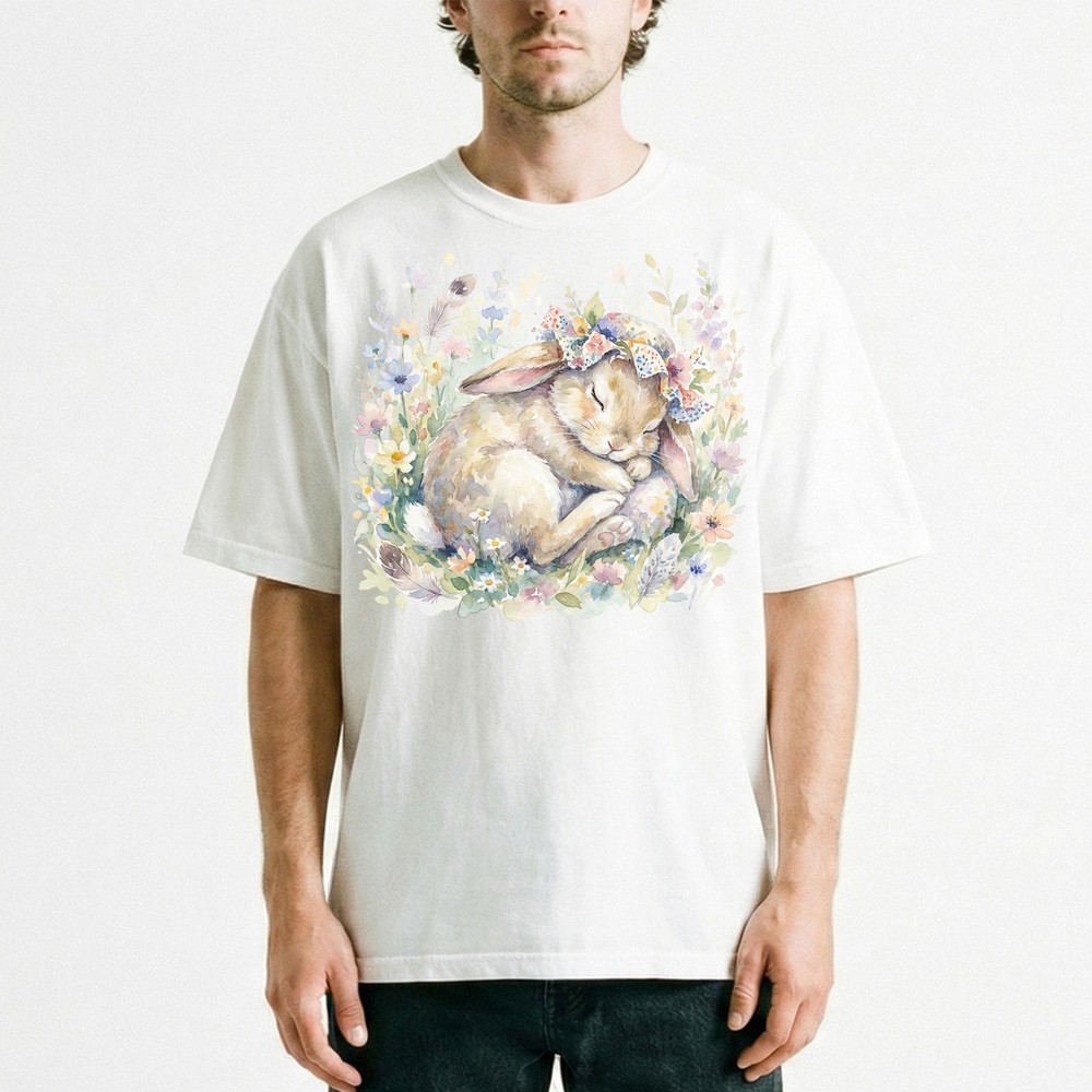 Cute Easter Bunny Floral Watercolor Spring T-Shirt Animal Pastel Holiday Tee