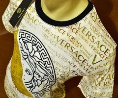 Versace Men’s Medusa T-Shirt Gold Black All Over Logo Short Sleeve Tee Size L