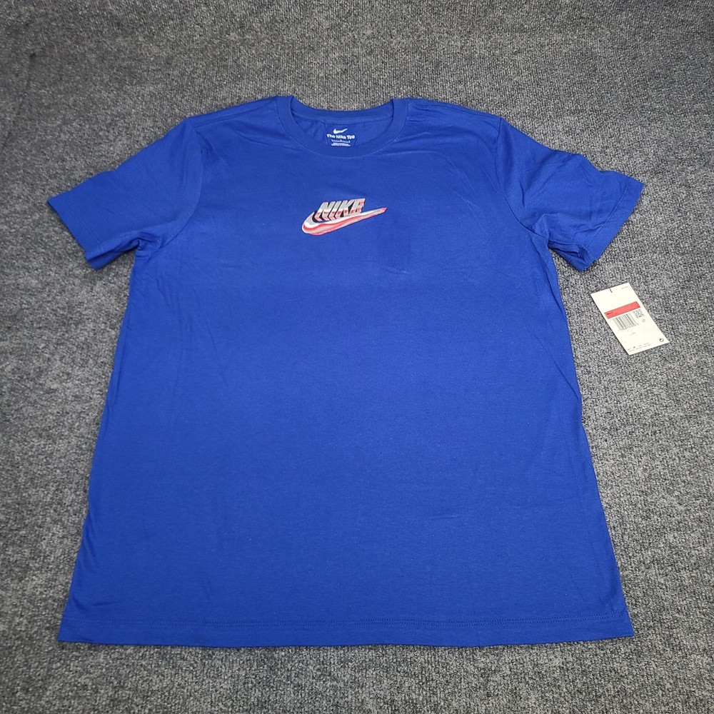Nike Shirt Mens Large Game Royal Blue Gray Red Futura Logo Sportswear Cotton Tee