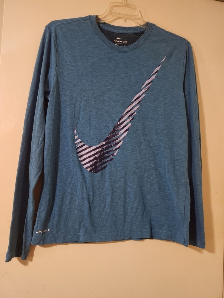 Nike The Nike Tee Dri-FIT Men’s Blue Graphic Crew Neck Long Sleeve T-Shirt M