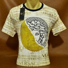 Versace Men’s Medusa T-Shirt Gold Black All Over Logo Short Sleeve Tee Size L