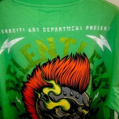 TENACITI STUDIO Green and orange skull T-shirt size 3 XL puff print