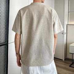 Loose Fit Men’s T-Shirt Imitation Linen V Neck Short Sleeve Summer Top