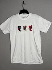 Jerzees Shirt Mens Medium White Patriotic Hearts Stars Embroidered USA Tee