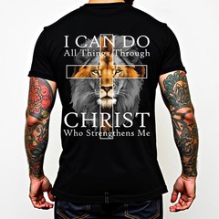 [100% Cotton] Strong Lion With Cross Christian Faith Inspirational T-Shirt