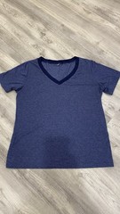XL Blue Solid V-Neck Short Sleeve Knit T-Shirt Polyester/Rayon/Spandex